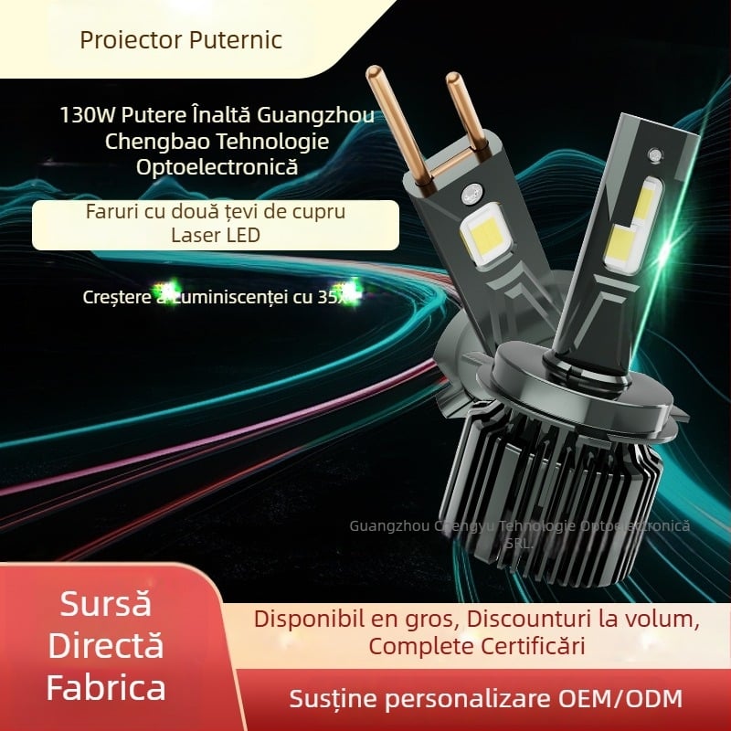 Becuri LED pentru faruri, compatibile H1/H4/H7/H11/9005/9006/9012, 130W/pair, 12V, IP68, 50000h durată de viață, 5000–11000 lm