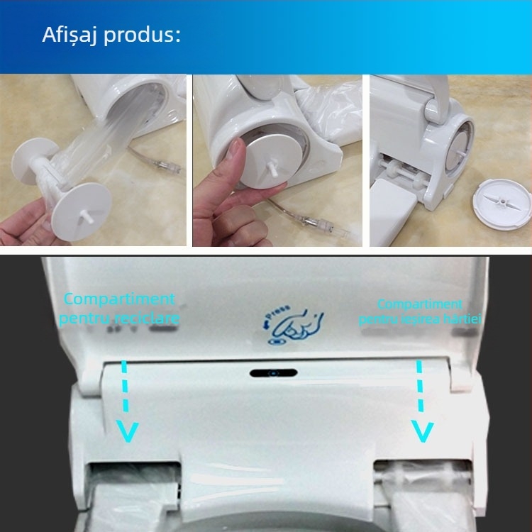 Capac de toaletă în formă de U, auto-schimbător, cu bandă de plastic de unică folosință — ABS, tip instant, distanța dintre găuri reglabilă 13–18