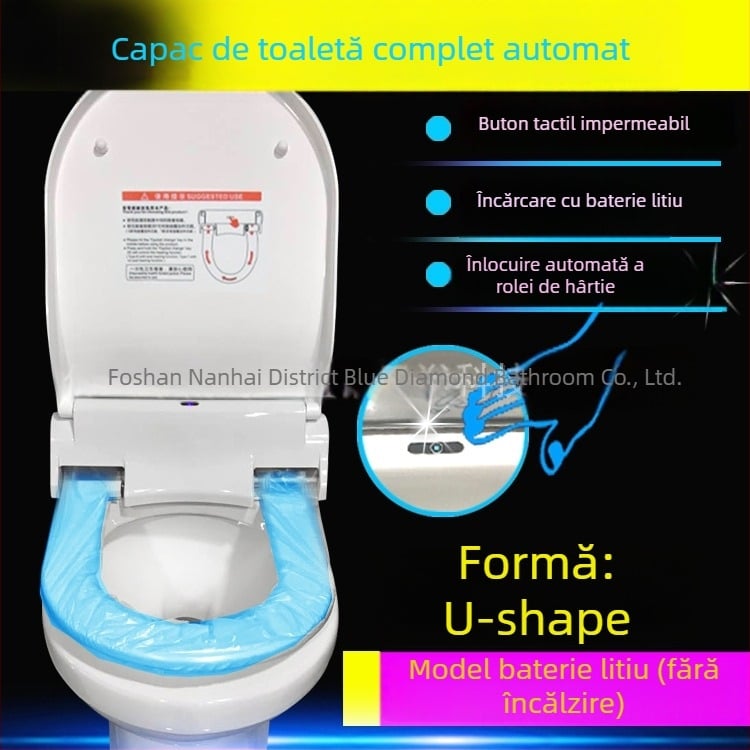 Capac de toaletă în formă de U, auto-schimbător, cu bandă de plastic de unică folosință — ABS, tip instant, distanța dintre găuri reglabilă 13–18