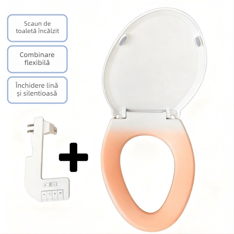 Capac de toaletă inteligent cu încălzire PP+ABS, LED, deblocare rapidă cu un singur buton, distanța găurilor de montaj 134–186 mm