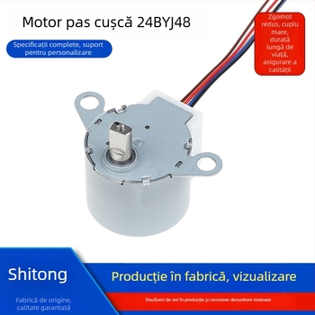 Motor pas cu magnet permanent 24BYJ48-2012; tensiune nominală 5–36V; curent nominal 5A; viteză nominală 100 rpm.