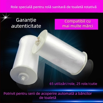 Acoperire de unică folosință pentru vasul de toaletă – film plastic PE, marca Rotating pad, carton 277×277×123 mm