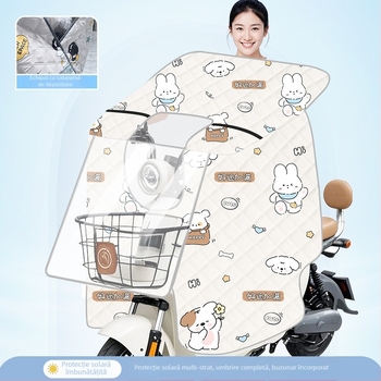 Husă transparentă pentru parbrizul bicicletei electrice — protecție solară și împotriva vântului