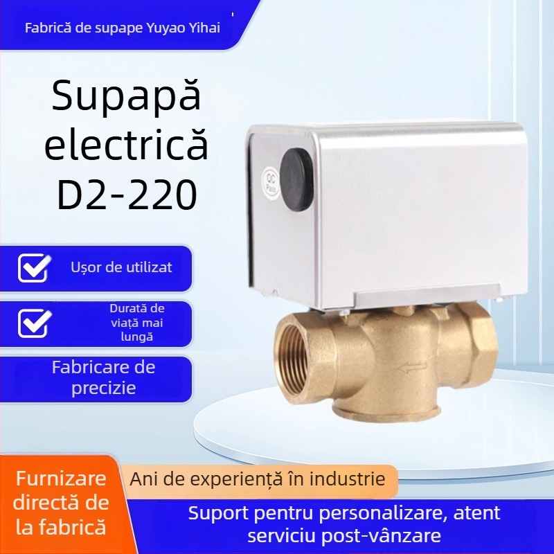 Supapă electrică de apă cu două căi, conexiune filetată, flux de trecere, pentru apă caldă și rece, 0–90°C