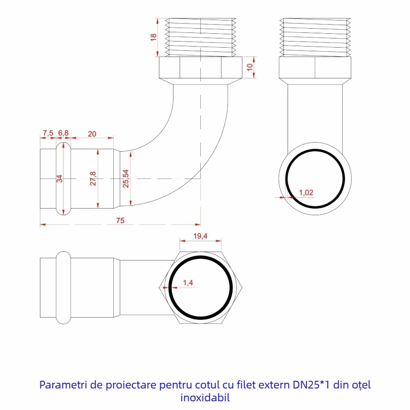 Fitings din oțel inoxidabil pentru conducte – cot 90° cu filet extern, conexiune prin compresie, 304/316L, rezistent la temperaturi înalte