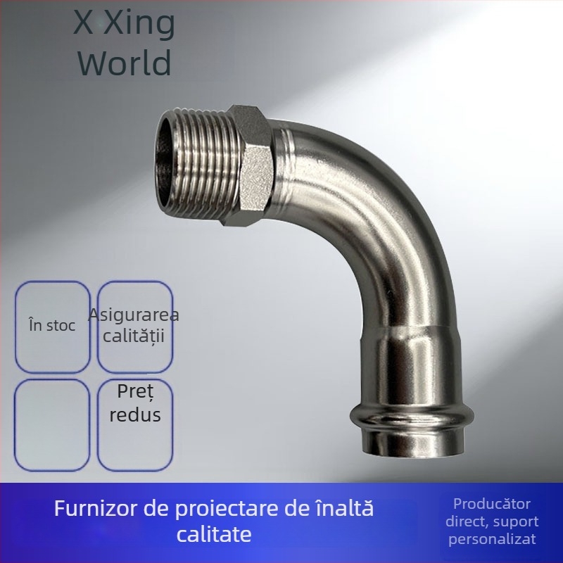 Fitings din oțel inoxidabil pentru conducte – cot 90° cu filet extern, conexiune prin compresie, 304/316L, rezistent la temperaturi înalte