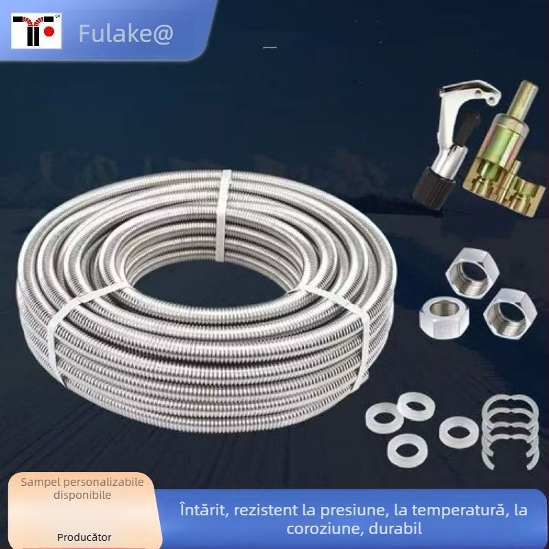 Furtun de intrare pentru boiler, pentru apă caldă și rece, din oțel inoxidabil 304, conductă ondulată metalică cu capete filetate robuste