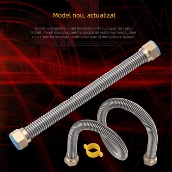 Țeavă de intrare ondulată din oțel inoxidabil 304 pentru încălzitor solar de apă — apă caldă și rece, model 805304, capac din cupru sau din oțel 304, pentru instalații de bucătărie și baie