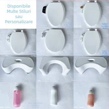 Șezut de toaletă detașabil cu bidet, material PP, amortizare la șocuri, distanța găurilor reglabilă 124–170 mm, model S013-01, stil standard/modern minimalist