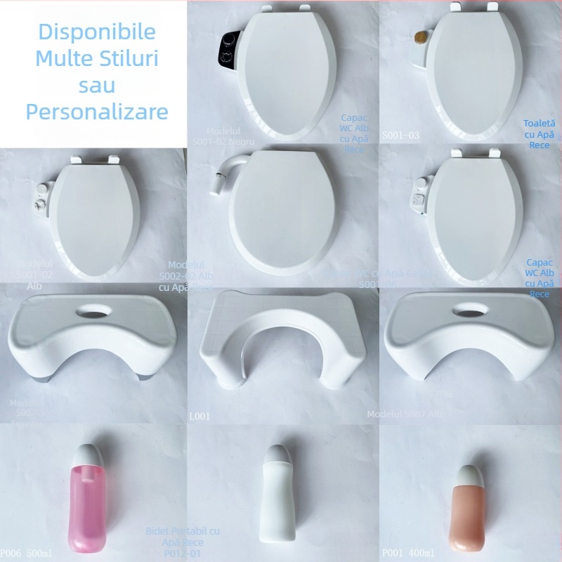 Șezut de toaletă detașabil cu bidet, material PP, amortizare la șocuri, distanța găurilor reglabilă 124–170 mm, model S013-01, stil standard/modern minimalist