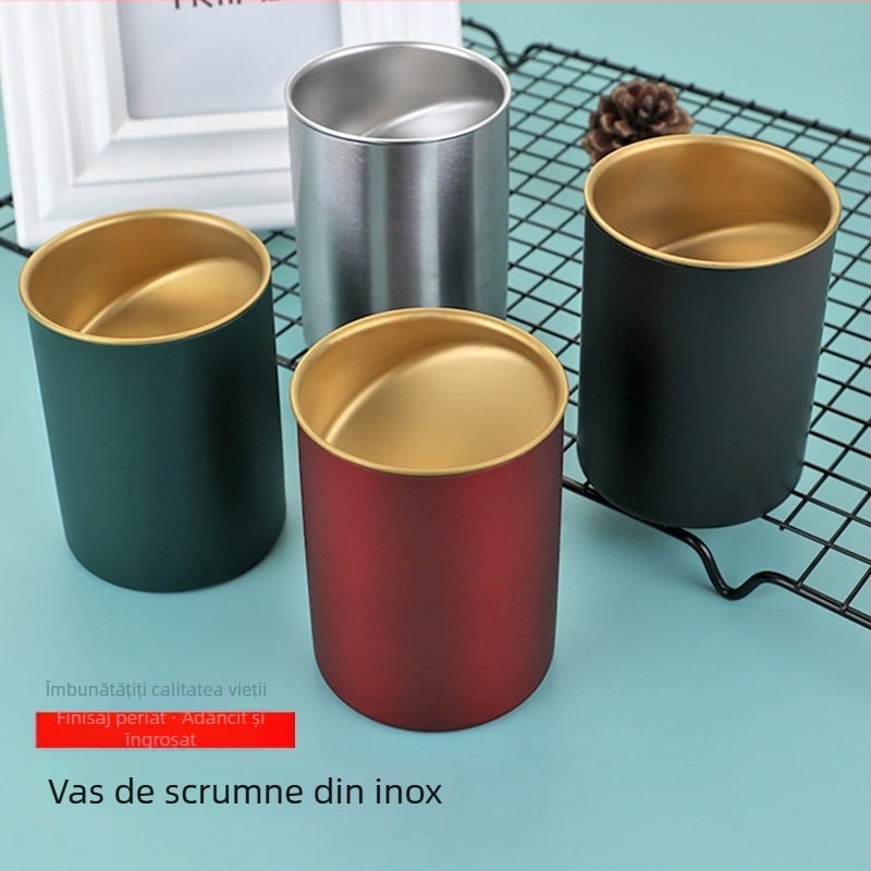 Scrumieră auto cu capac, din oțel inoxidabil, brand Creative, personalizabilă cu logo (Material: oțel inoxidabil; Tipărire logo: da; Personalizare: da; Ambalare: 100 buc.)