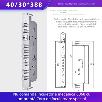 Încuietoare cu amprentă, cu zăvoare duble, corp din oțel inoxidabil și cilindru, model 75#, pentru uși de securitate