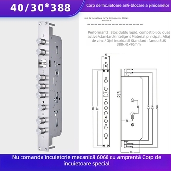 Încuietoare cu amprentă, cu zăvoare duble, corp din oțel inoxidabil și cilindru, model 75#, pentru uși de securitate