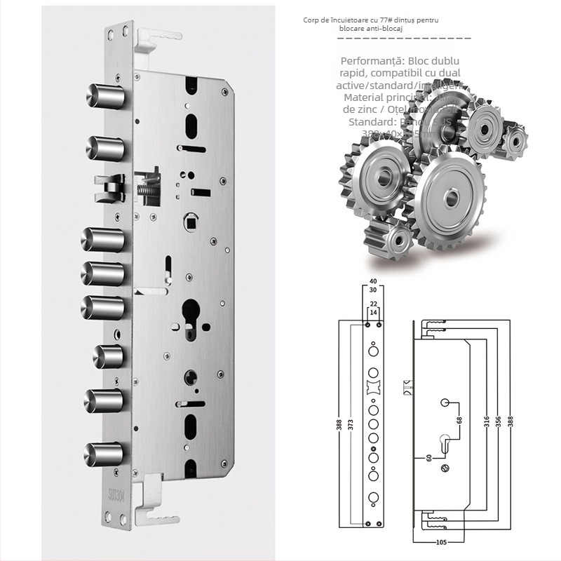 Încuietoare cu amprentă, cu zăvoare duble, corp din oțel inoxidabil și cilindru, model 75#, pentru uși de securitate