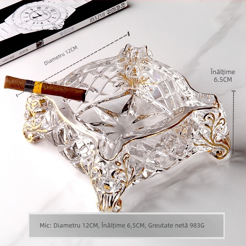 Cenusar de sticlă pentru țigări, stil european, marcă Flavinmci/Flaventz, fără logo, fără personalizare (Sticlă • Marca Flavinmci/Flaventz • Fără logo • Fără personalizare)