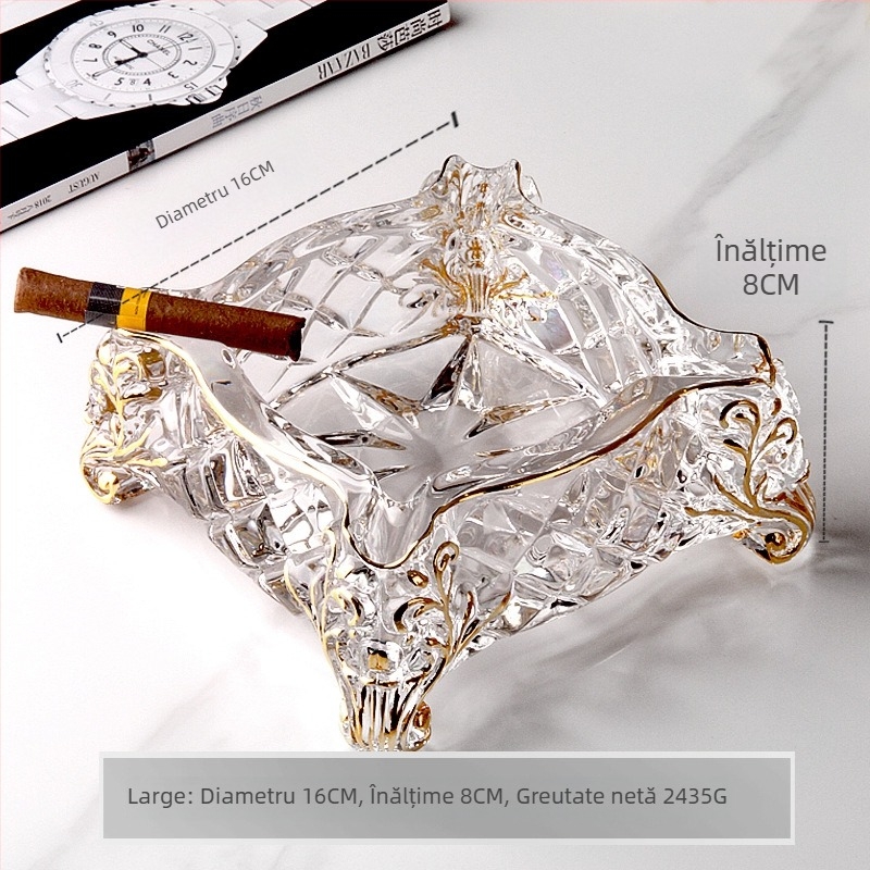 Cenusar de sticlă pentru țigări, stil european, marcă Flavinmci/Flaventz, fără logo, fără personalizare (Sticlă • Marca Flavinmci/Flaventz • Fără logo • Fără personalizare)