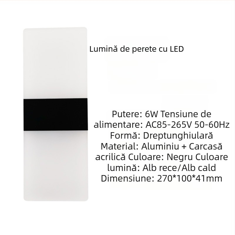 Veioza de perete cu abajur din aluminiu, LED, 85-265V, montaj pe suprafață