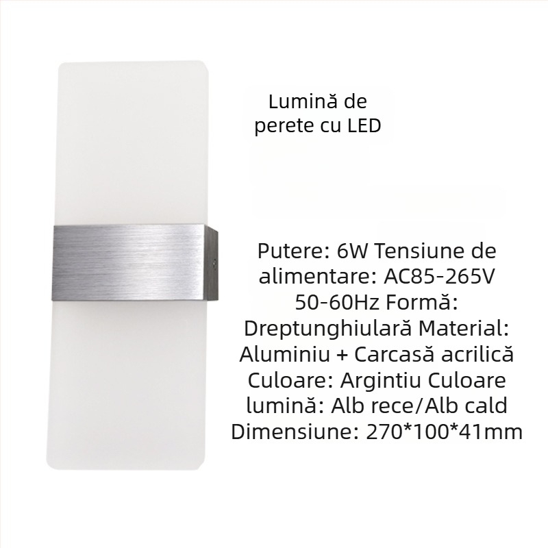 Veioza de perete cu abajur din aluminiu, LED, 85-265V, montaj pe suprafață