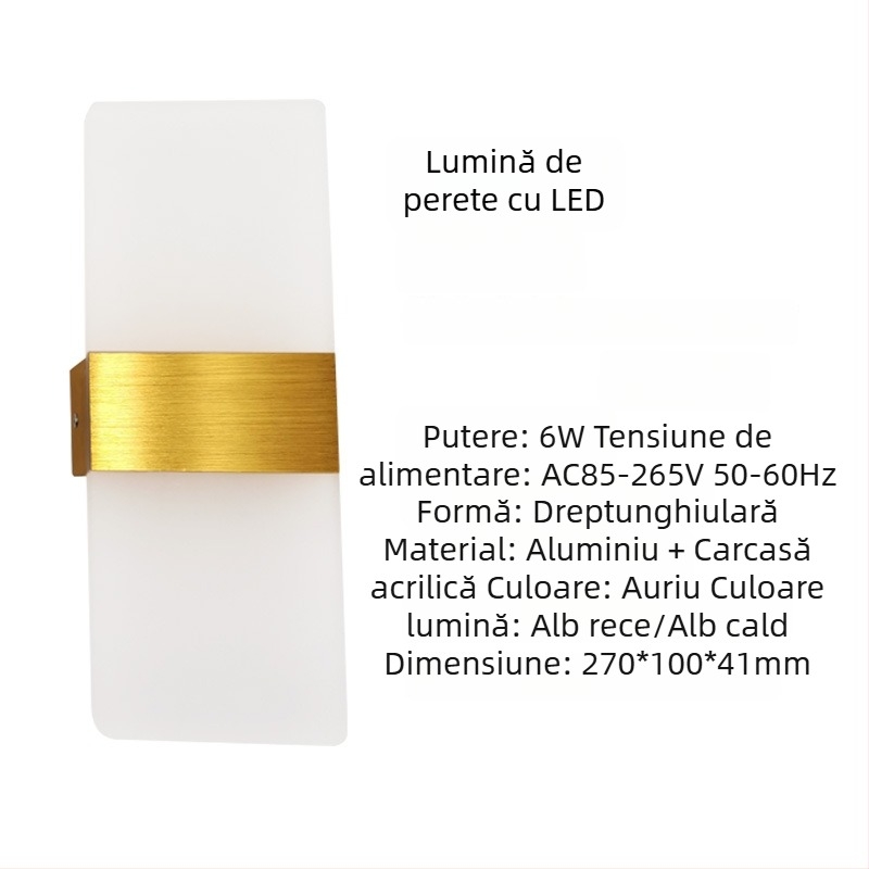 Veioza de perete cu abajur din aluminiu, LED, 85-265V, montaj pe suprafață