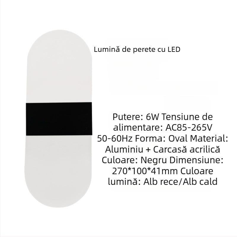 Veioza de perete cu abajur din aluminiu, LED, 85-265V, montaj pe suprafață