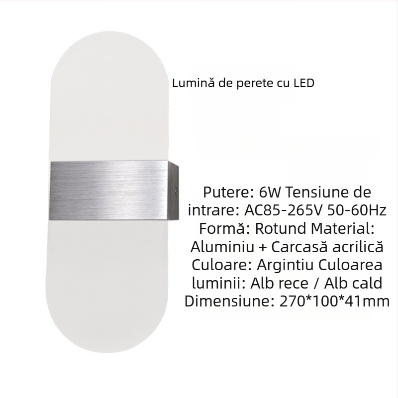 Veioza de perete cu abajur din aluminiu, LED, 85-265V, montaj pe suprafață