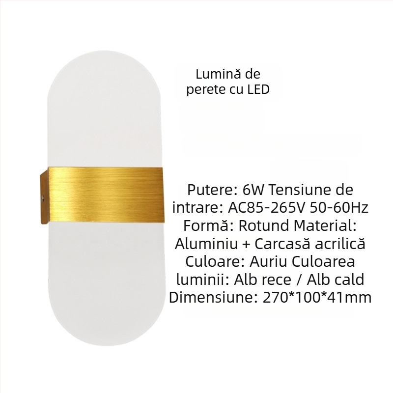 Veioza de perete cu abajur din aluminiu, LED, 85-265V, montaj pe suprafață