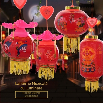 Fanar LED hexagonal cu motiv de lotus, luminos și muzical, din plastic, lanternă de mână pentru copii peste 14 ani