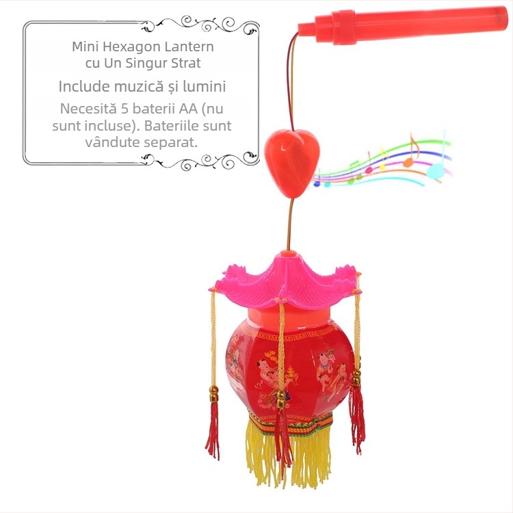 Fanar LED hexagonal cu motiv de lotus, luminos și muzical, din plastic, lanternă de mână pentru copii peste 14 ani