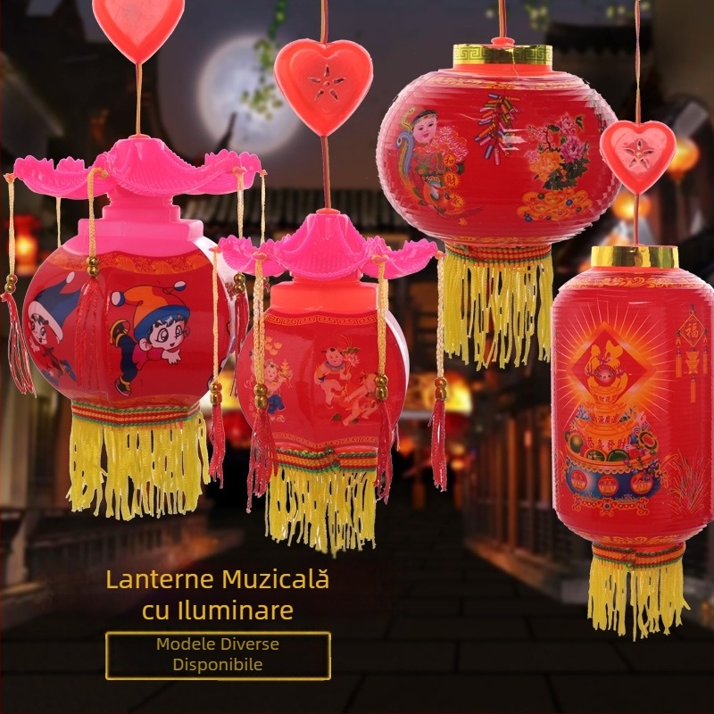 Fanar LED hexagonal cu motiv de lotus, luminos și muzical, din plastic, lanternă de mână pentru copii peste 14 ani