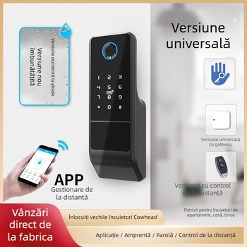 Încuietoare de ușă cu amprentă, model VD08 cu cheie, capacitate 100 amprente, peste 100000 cicluri de deblocare, scanare <1,5 s, panou din aluminiu rezistent la apă