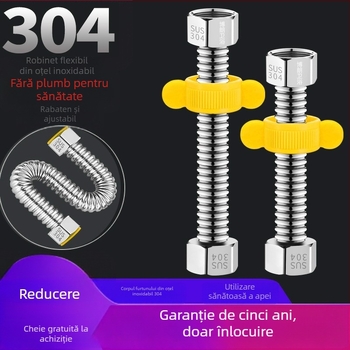 Furtun flexibil din oțel inoxidabil 304, cu filet, pentru alimentare cu apă caldă și rece, model BL-BW, Braun