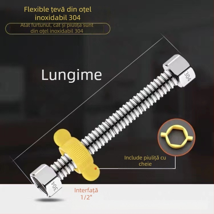 Furtun flexibil din oțel inoxidabil 304, cu filet, pentru alimentare cu apă caldă și rece, model BL-BW, Braun