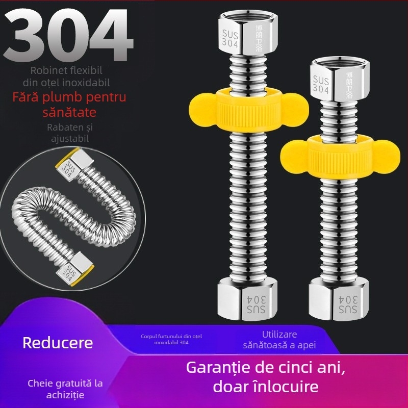 Furtun flexibil din oțel inoxidabil 304, cu filet, pentru alimentare cu apă caldă și rece, model BL-BW, Braun