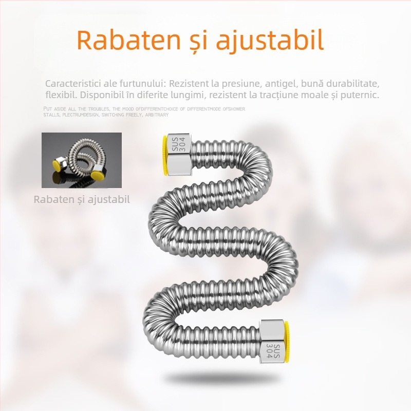 Furtun flexibil din oțel inoxidabil 304, cu filet, pentru alimentare cu apă caldă și rece, model BL-BW, Braun