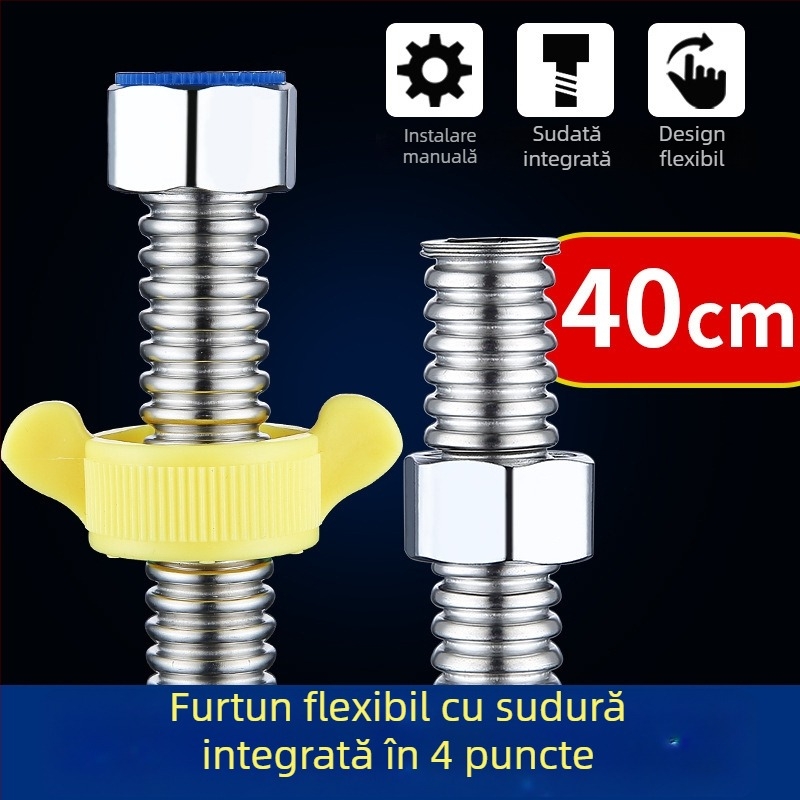 Furtun flexibil din oțel inoxidabil 304, cu filet, pentru alimentare cu apă caldă și rece, model BL-BW, Braun