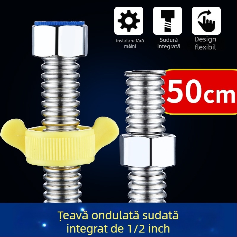 Furtun flexibil din oțel inoxidabil 304, cu filet, pentru alimentare cu apă caldă și rece, model BL-BW, Braun