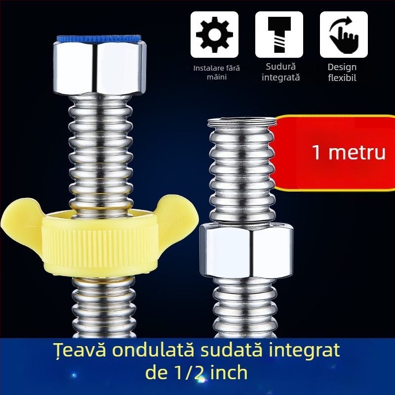 Furtun flexibil din oțel inoxidabil 304, cu filet, pentru alimentare cu apă caldă și rece, model BL-BW, Braun