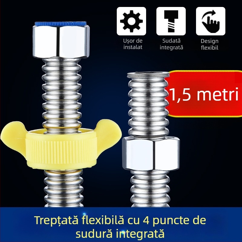 Furtun flexibil din oțel inoxidabil 304, cu filet, pentru alimentare cu apă caldă și rece, model BL-BW, Braun