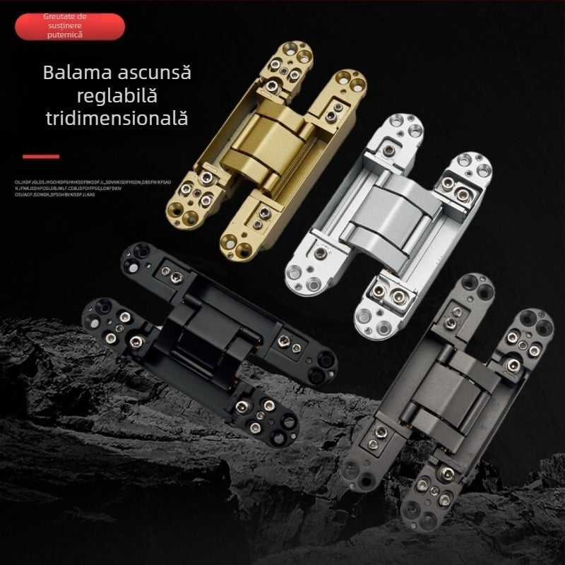 Balama ascunsă reglabilă tridimensional, închidere automată, silențioasă, aliaj de zinc, grosime 2 mm, finisaj: electroplacare și pulverizare