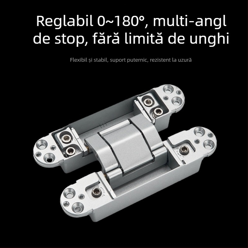 Balama ascunsă reglabilă tridimensional, închidere automată, silențioasă, aliaj de zinc, grosime 2 mm, finisaj: electroplacare și pulverizare