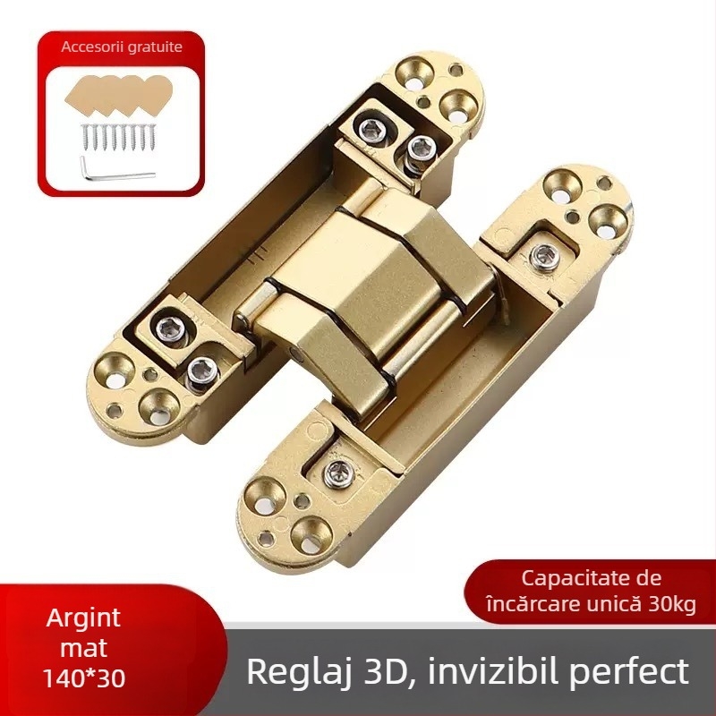 Balama ascunsă reglabilă tridimensional, închidere automată, silențioasă, aliaj de zinc, grosime 2 mm, finisaj: electroplacare și pulverizare