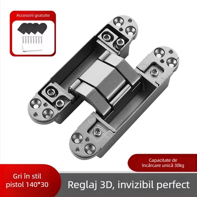 Balama ascunsă reglabilă tridimensional, închidere automată, silențioasă, aliaj de zinc, grosime 2 mm, finisaj: electroplacare și pulverizare