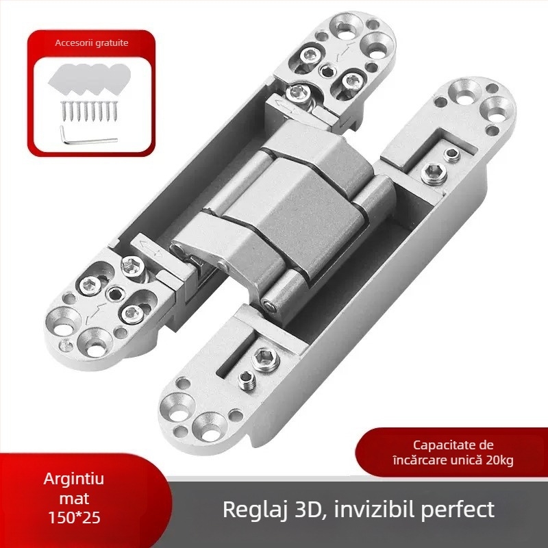 Balama ascunsă reglabilă tridimensional, închidere automată, silențioasă, aliaj de zinc, grosime 2 mm, finisaj: electroplacare și pulverizare