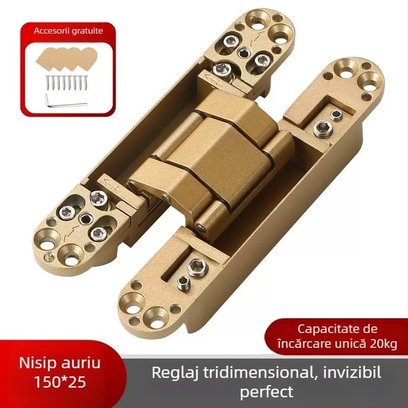 Balama ascunsă reglabilă tridimensional, închidere automată, silențioasă, aliaj de zinc, grosime 2 mm, finisaj: electroplacare și pulverizare