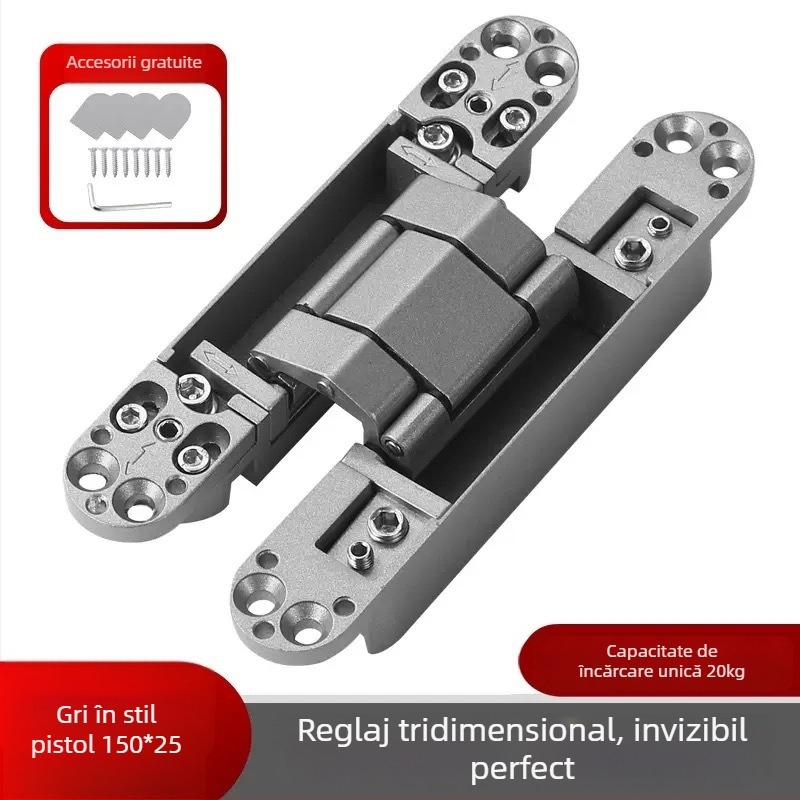 Balama ascunsă reglabilă tridimensional, închidere automată, silențioasă, aliaj de zinc, grosime 2 mm, finisaj: electroplacare și pulverizare