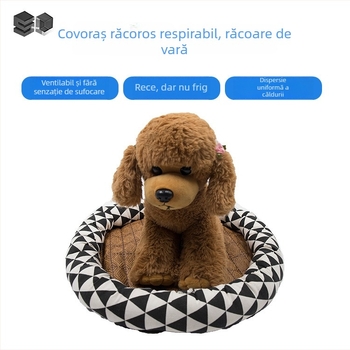 Cuib circular pentru animale de companie (pisici și câini) — pânză, bumbac PP, covoraș de vară, bază antiderapantă