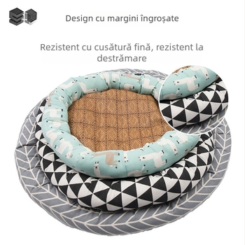 Cuib circular pentru animale de companie (pisici și câini) — pânză, bumbac PP, covoraș de vară, bază antiderapantă