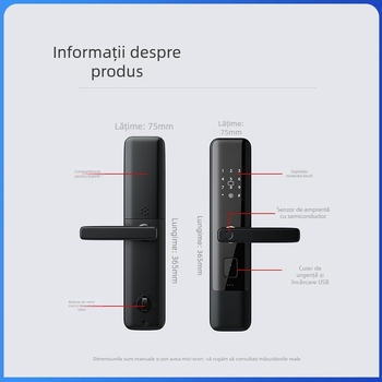 Încuietoare inteligentă pentru ușă cu amprentă și PIN, securitate nivel C, design modern minimalist, model SWR-B2-4, stocare amprente 30.000, deblocări 30.000, Solwell Technology