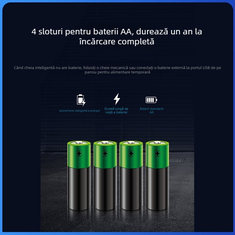 Încuietoare inteligentă pentru ușă cu amprentă și PIN, securitate nivel C, design modern minimalist, model SWR-B2-4, stocare amprente 30.000, deblocări 30.000, Solwell Technology