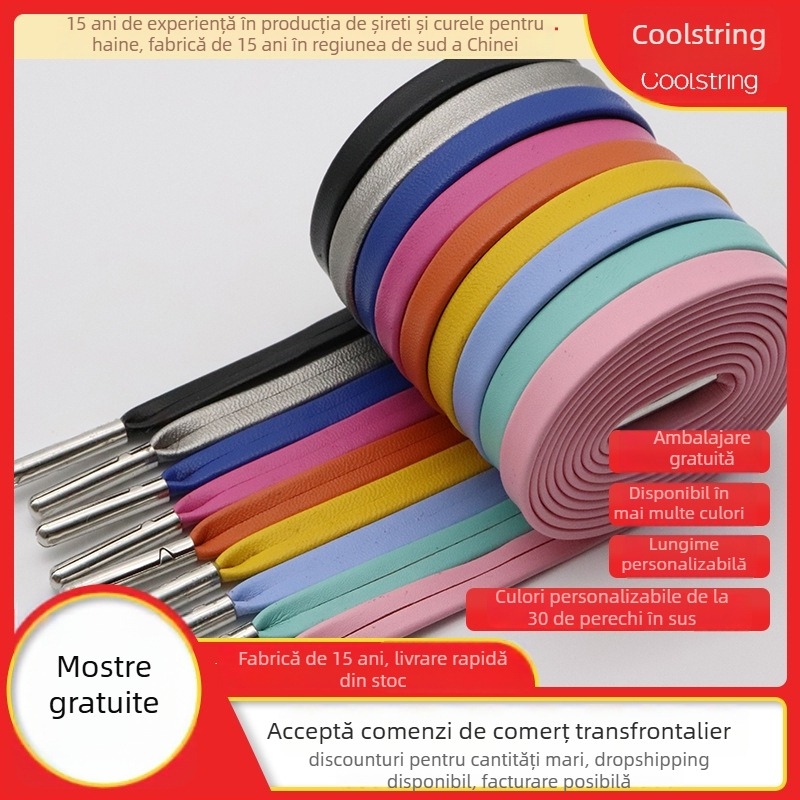 Șireturi plate Kulogin din piele PU, compatibile cu Air Force 1, textură piele elegantă, vârfuri metalice